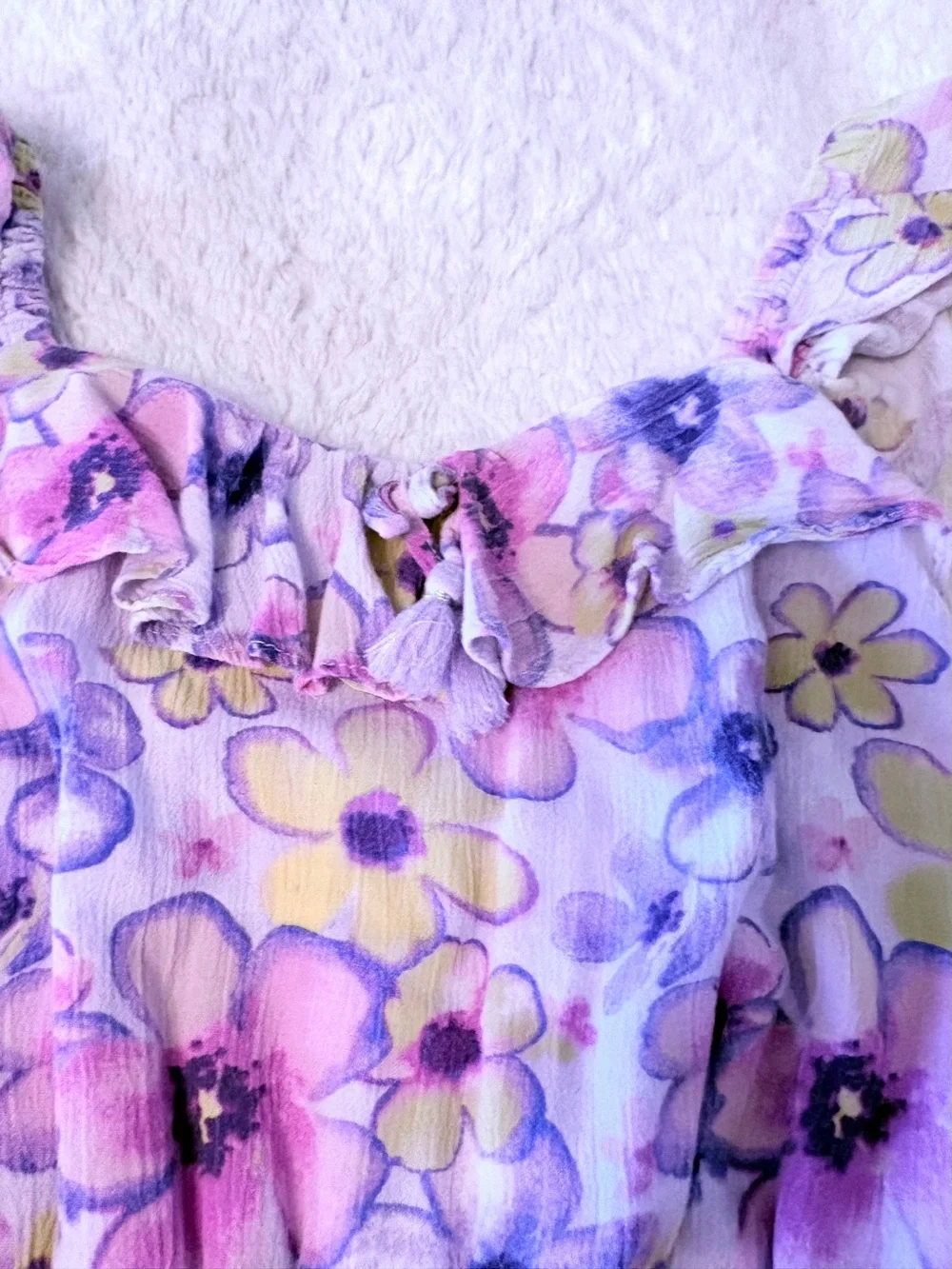 Size 10 Girls Justice Lavender Floral-Trim Jumpsuit